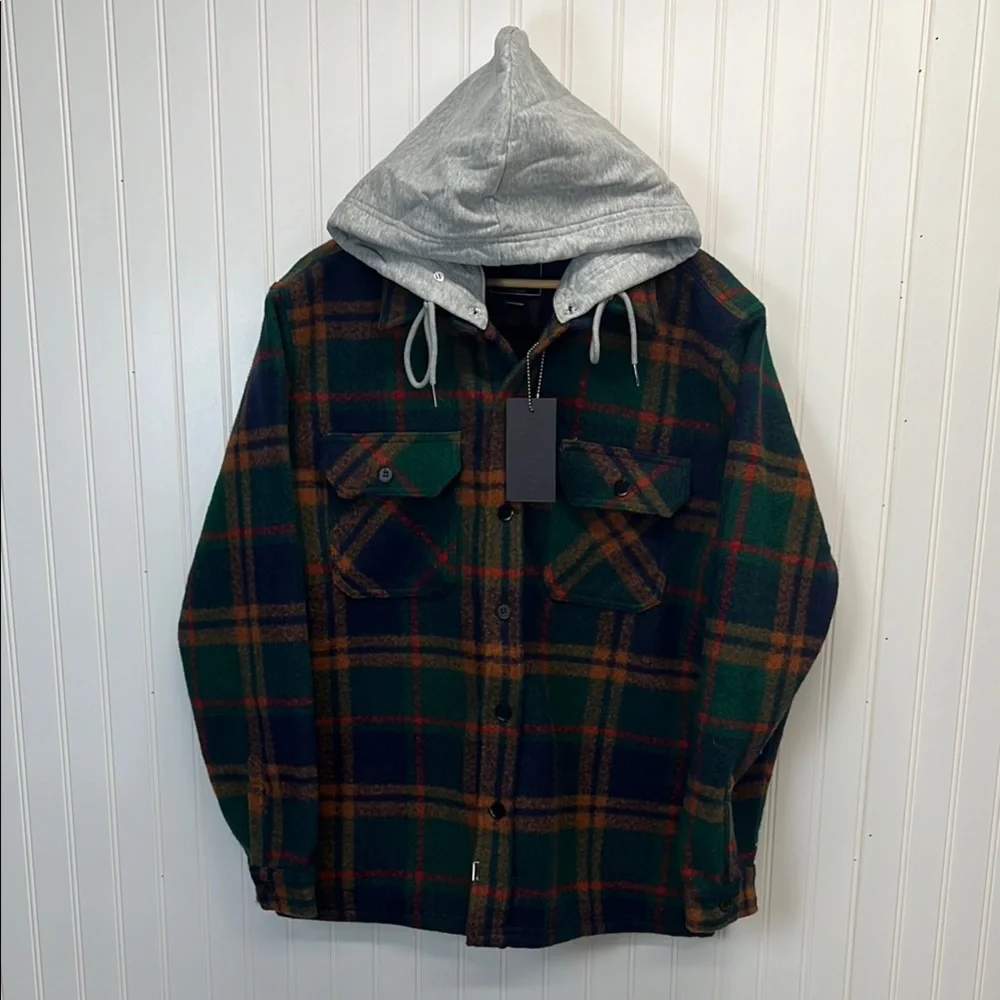 BLANKNYC Flannel Plaid‎ Shacket With Removable Hood Sz L